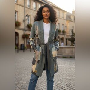 Nic + Zoe small long belted cardigan sweater soft